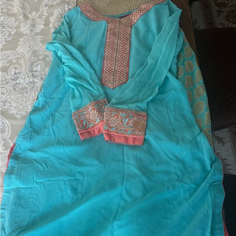 Red and Gold Embroidered Bollywood party outfit